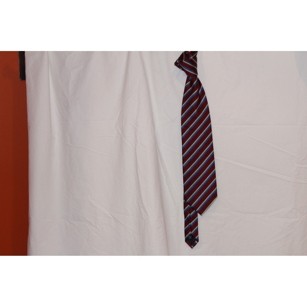 HMS 100% Silk‎ Tie Red Blue Gold Striped Made in Italy